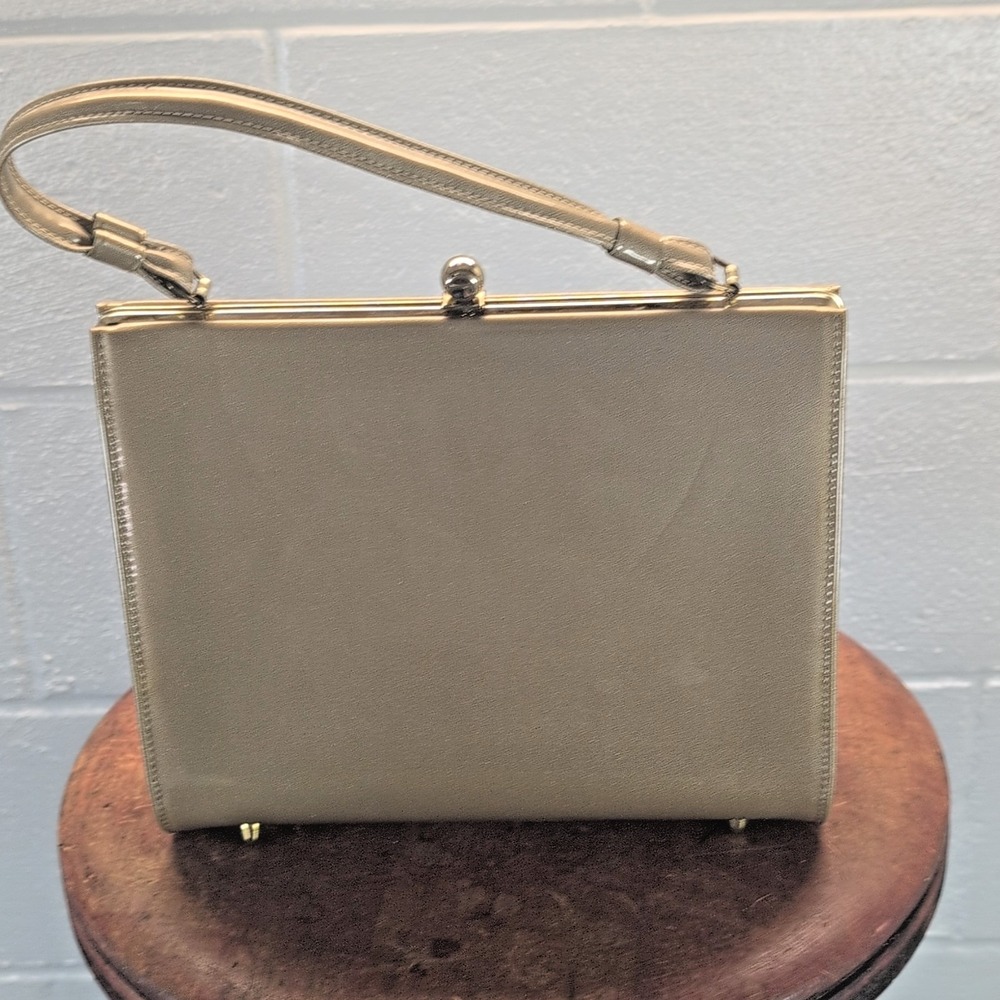 Vintage Women's Taupe Patent Top Handle Bag Gold Hardware Clasp
